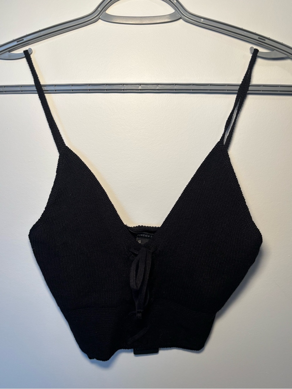 Forever‎ 21 Black Ribbed Knit Tank Top with Lace-Up Detail